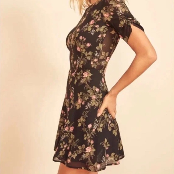 Reformation Dresses & Skirts - Reformation Gracie Black Floral Mini Dress with Pink & Green Accents
